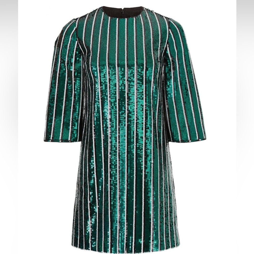 Badgley Mischka green sequin sheath dress